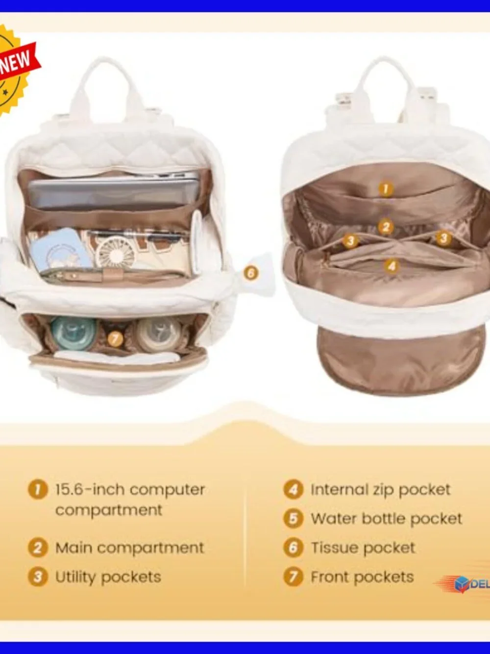 Puffer Quilted Diaper Backpack with Insulated Pockets, Changing Pad